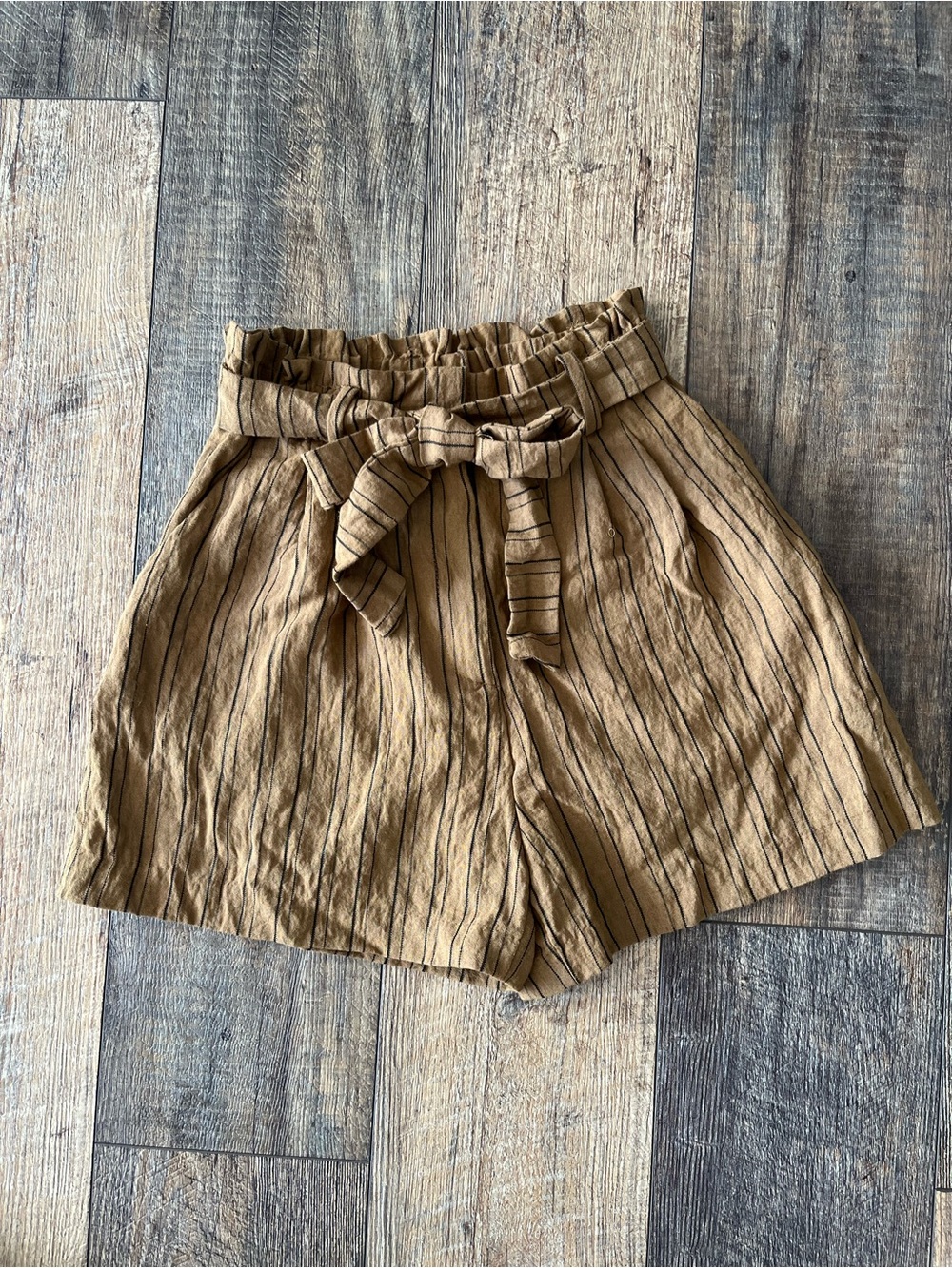 H&M Brown Striped Paperbag Waist Tie Belt Shorts -Size 4